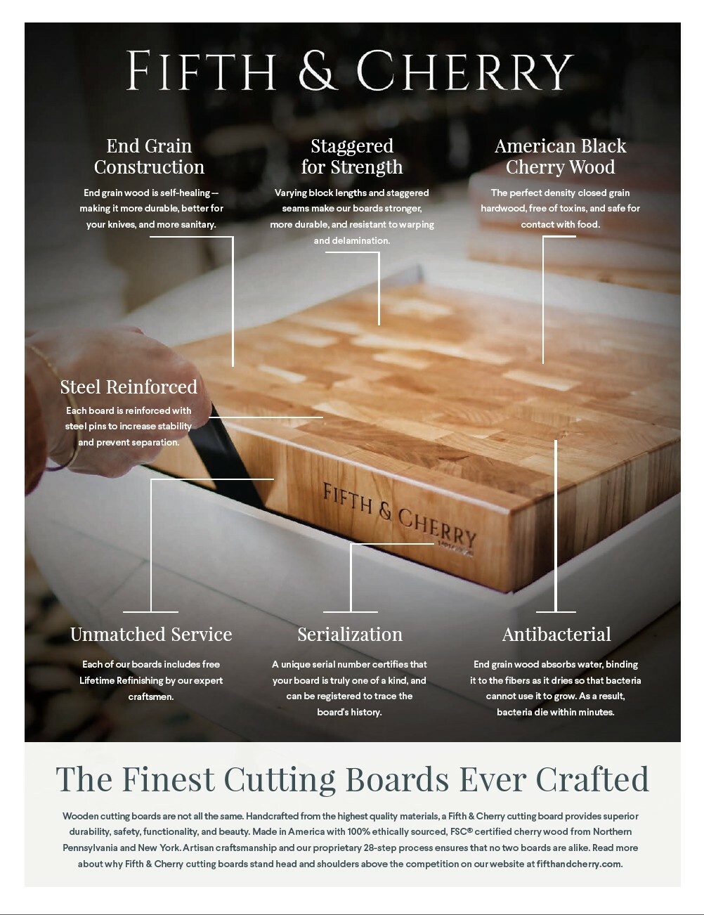 Fifth & Cherry End-Grain Cherry Cutting Board. Refinished For Life Forever Free!
