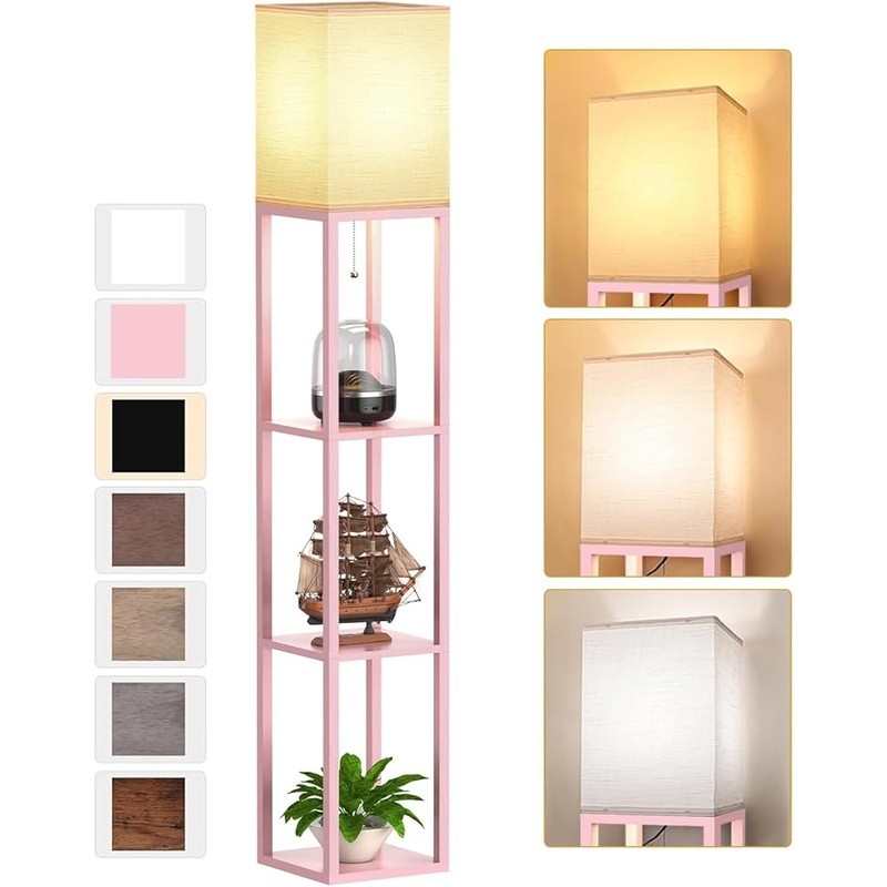 Tall Shelf Lamp W/ 3 Color Temperature LED Bulb Open Top Design 3 Tier Storage